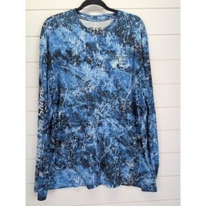 Bass Pro Shop Performance Fishing Shirt Men Large Blue Camo Johnny Morris